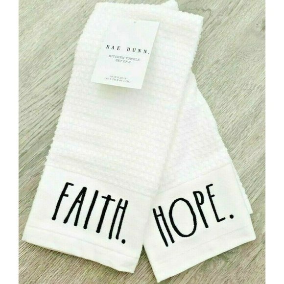Rae Dunn Kitchen Towel Set Faith & Hope Set of 2 Dish Towels #1161